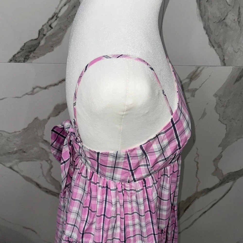 J. Crew Pink Violet Plaid Tie-back Tiered Poplin Midi Dress Size 4